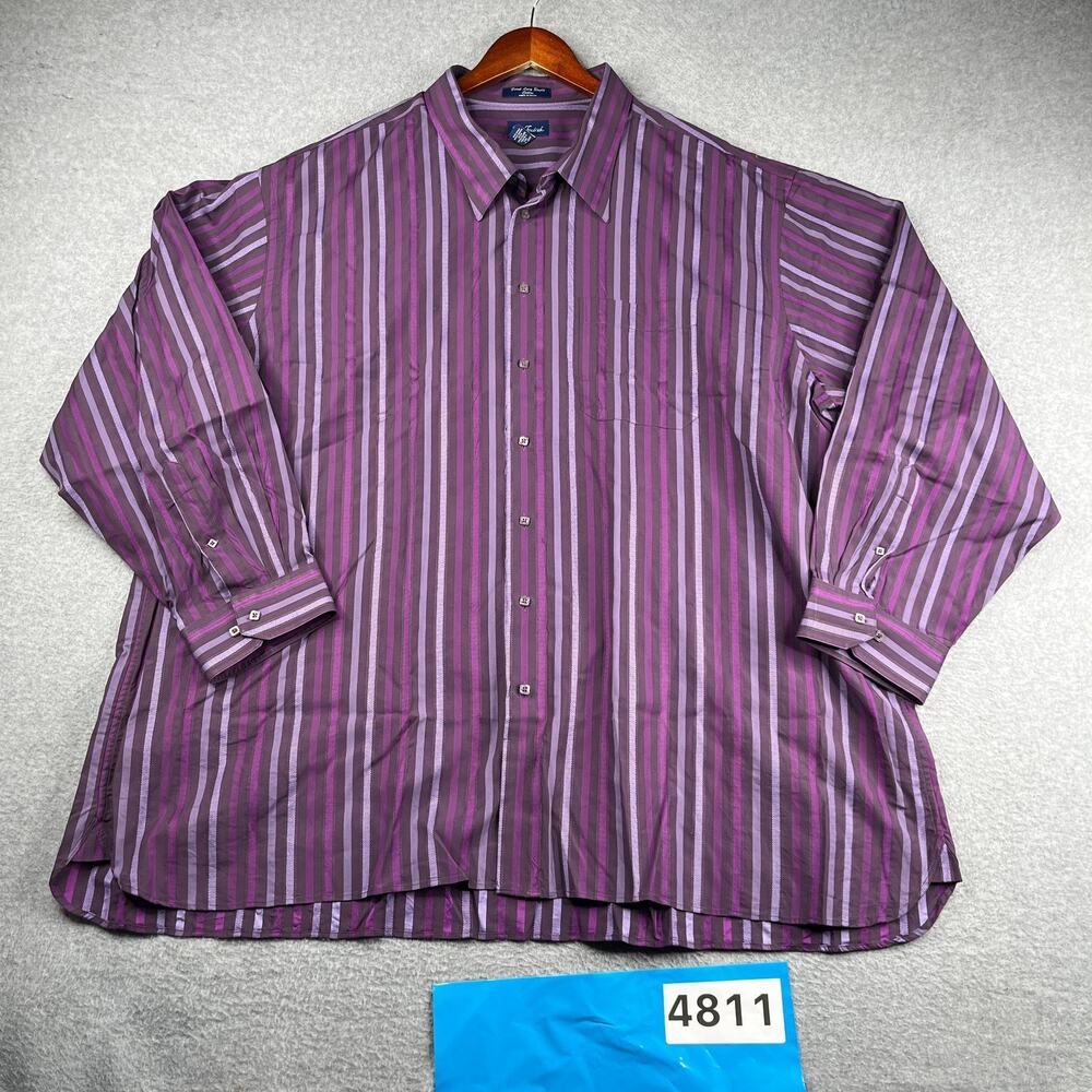 Paul Fredrick Shirt Purple Striped Casual Classic Button Up Long Sleeve Men 4XL